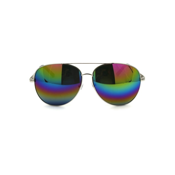 Blue Mirrored Pilot Flying Sunglasses Retro 80s 90s Style Reflective Lens UV400